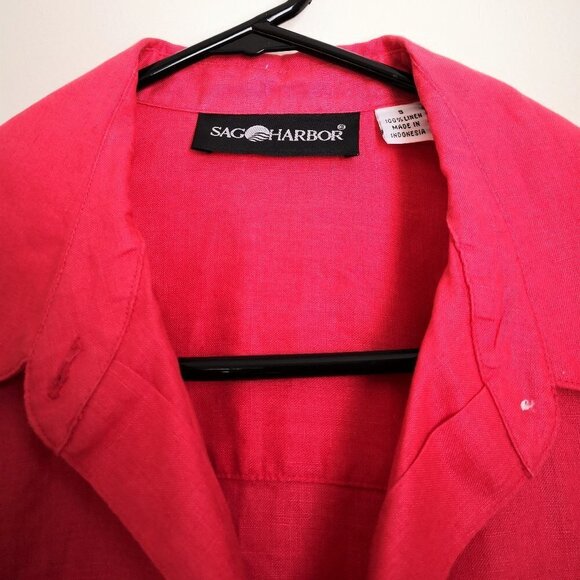 NWOT Sag Harbor Women's 100% linen Oversized Button Up Red Shirt Size Small - Picture 3 of 3